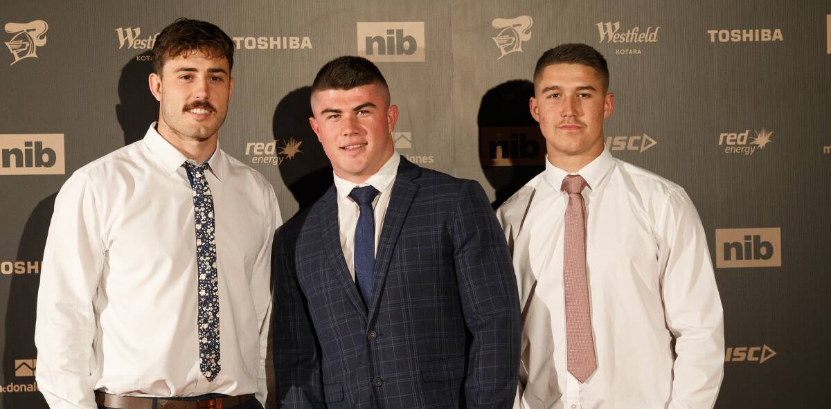 HOME: Brayden Musgrove (left) at the Newcastle Knights presentation in September. Picture: Max Mason-Hubers