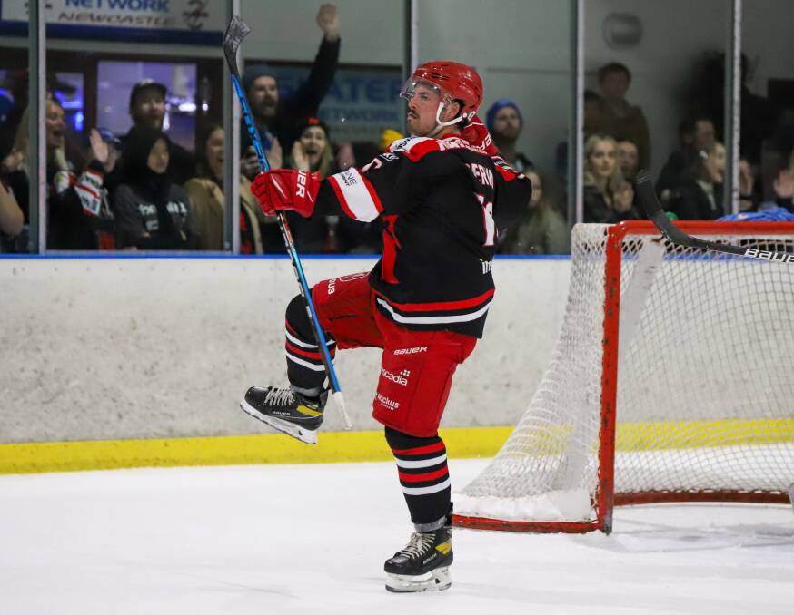 Daniel Berno celebrates a goal on Sunday for the Northstars on Sunday. Picture by Jamison O'Malley