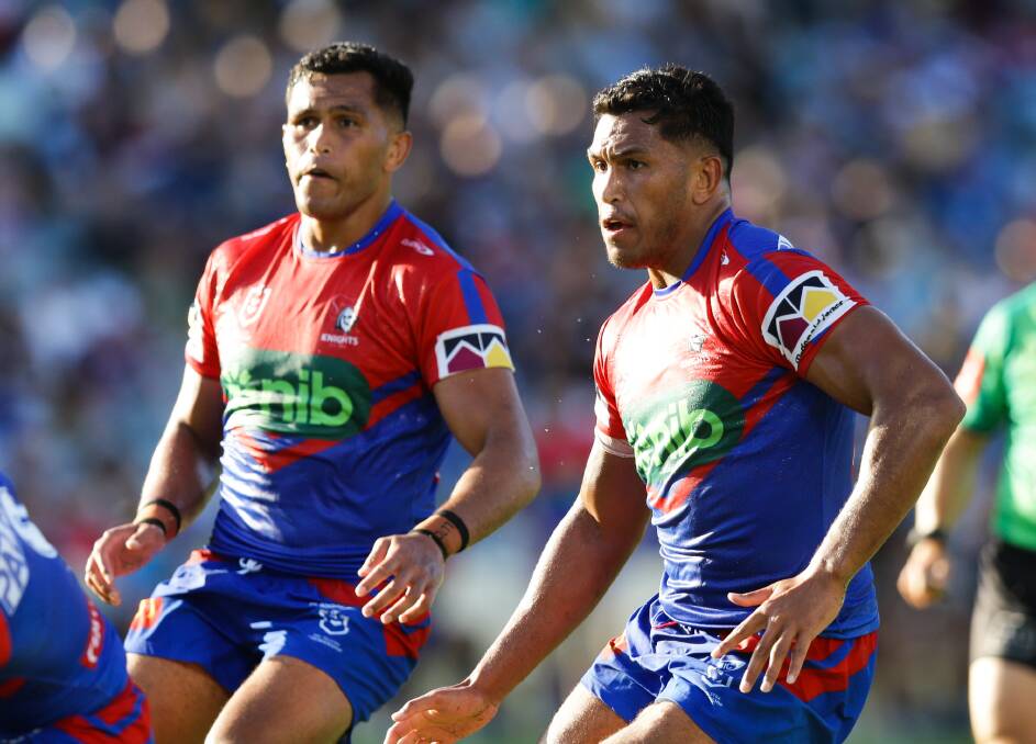 The Saifiti twins, Daniel and Jacob, playing together for the Newcastle Knights. Picture by Jonathan Carroll