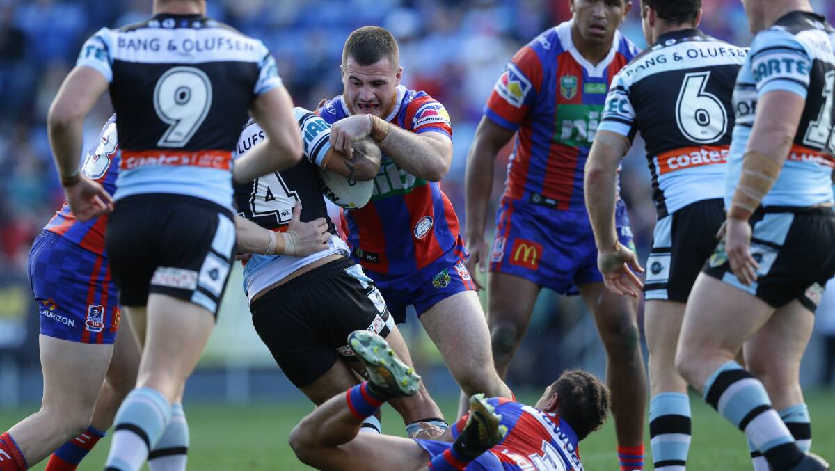 HOME: Tyrone Amey making his NRL debut for the Newcastle Knights in 2017. Picture: Jonathan Carroll
