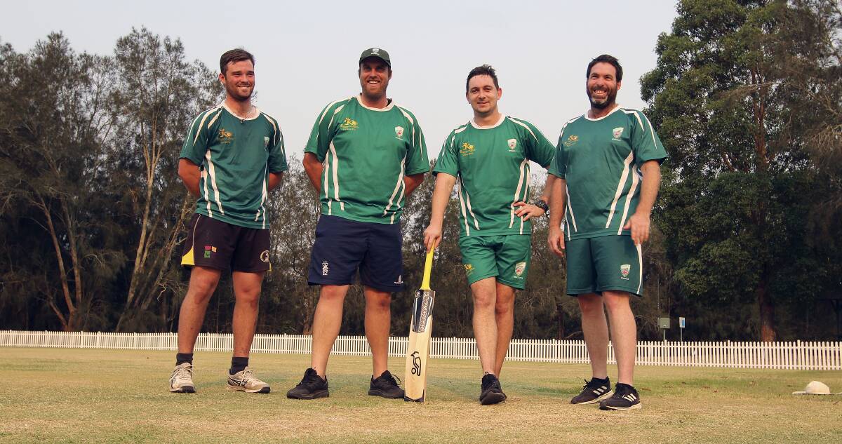 READY: Newcastle quartet Andrew Somerville, Josh Geary, Aaron Wivell and Nick Foster gather for a hit at Toronto's Ron Hill Oval ahead of representing the Bush Blues at the Australian Country Championships, which start in Toowoomba on Friday. Picture: Josh Callinan