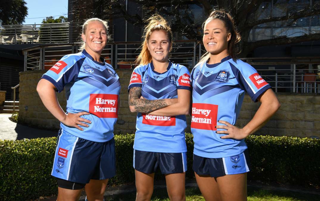 MIXED: North Newcastle's Bec Yopung, Caitlin Moran and Isabelle Kelly. Picture: NSWRL Media