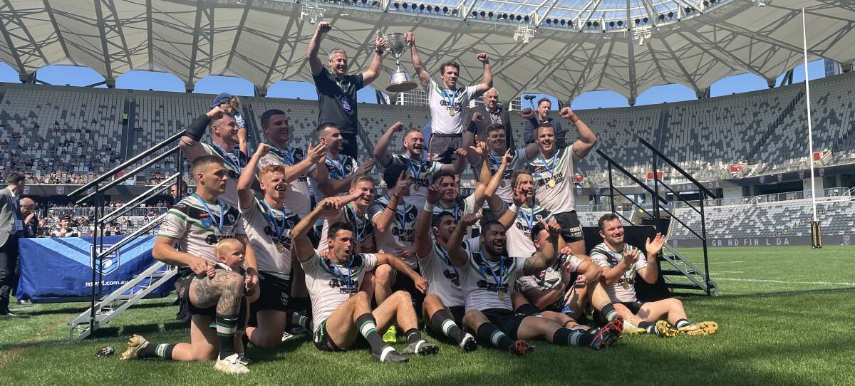 Newcastle Rugby League premiers Maitland celebrate a President's Cup final win at CommBank Stadium on Sunday. Picture by Josh Callinan