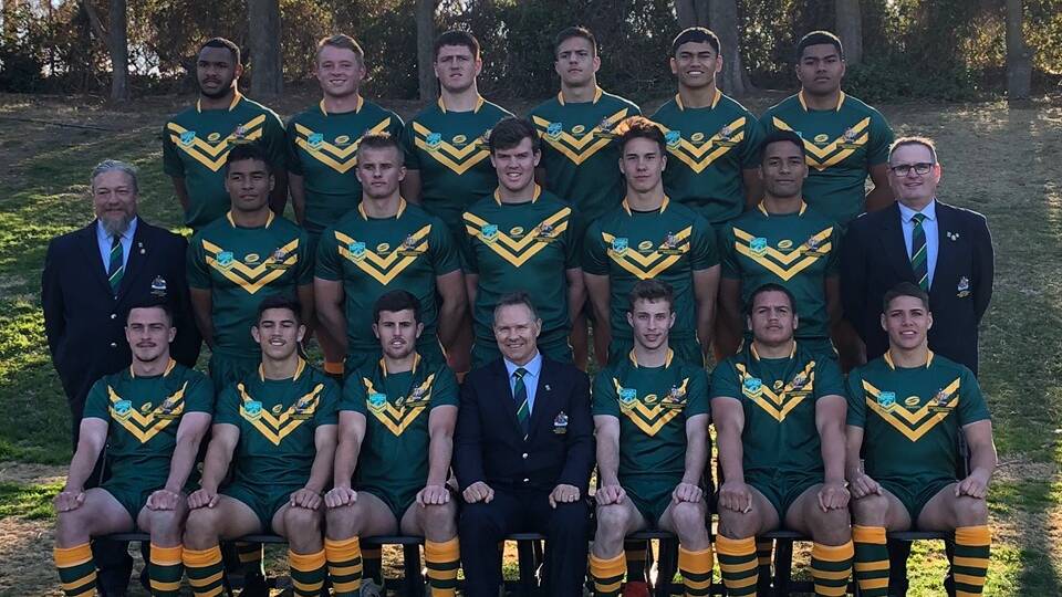 Maitland Pickers player Cooper Jenkins (middle row, third from left) with the Australian Schoolboys squad last week. 