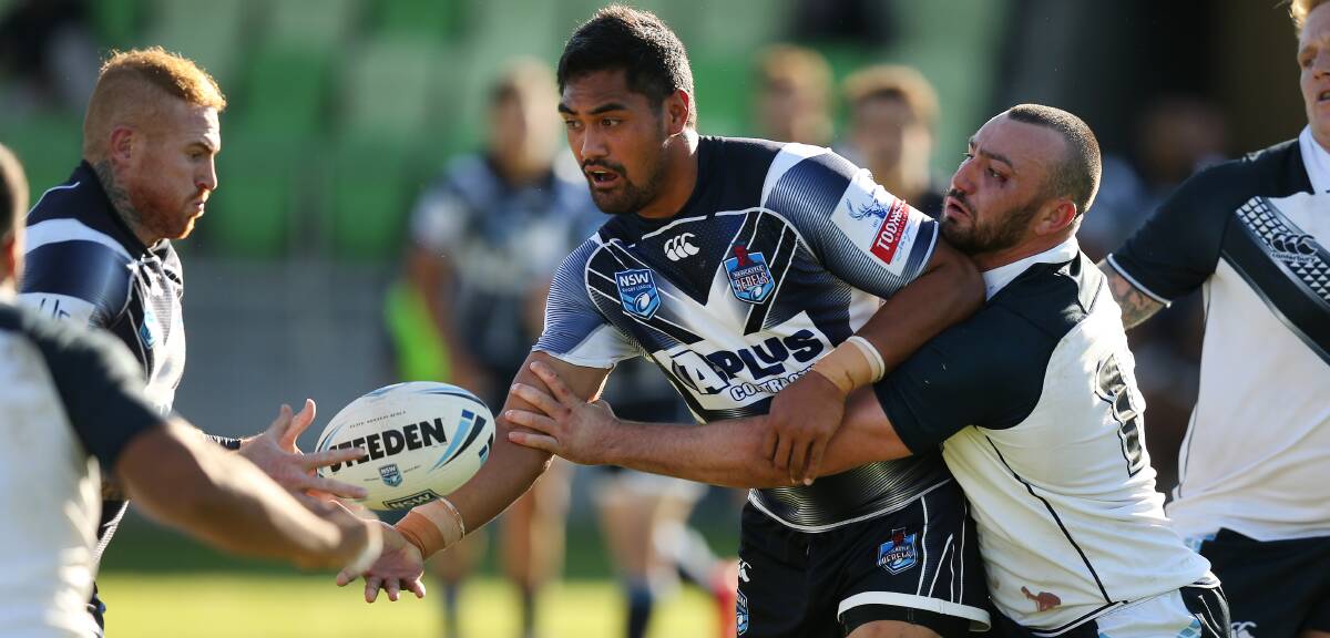 ON REPORT: Pat Mata'utia playing for the Newcastle Rebels in 2019. Picture: Marina Neil