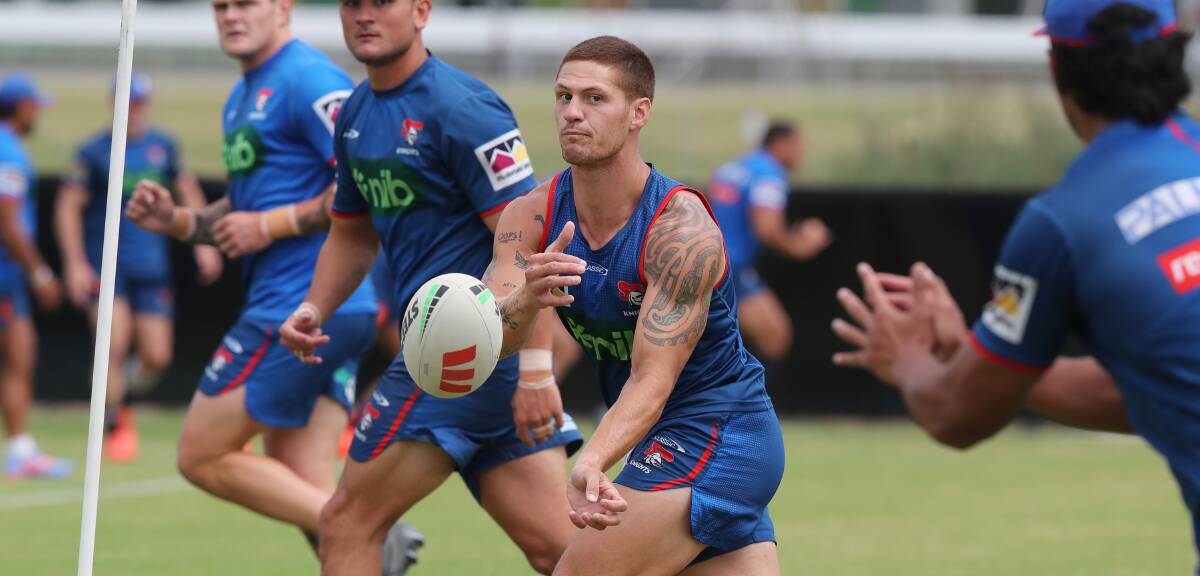 Knights captain Kalyn Ponga training in Newcastle on Monday. Picture by Peter Lorimer
