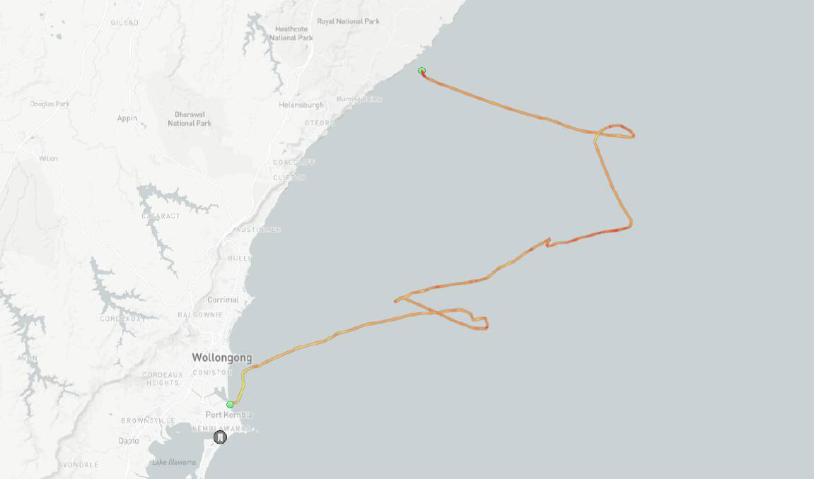 The path of the Portland Bay after it left Port Kembla. Picture: MarineTraffic.com