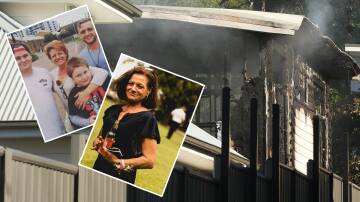 Patricia Kerr (inset) with her three sons Zachary Kuyltjes, Lachlan and Jason, is still missing after a fire at Teralba. 