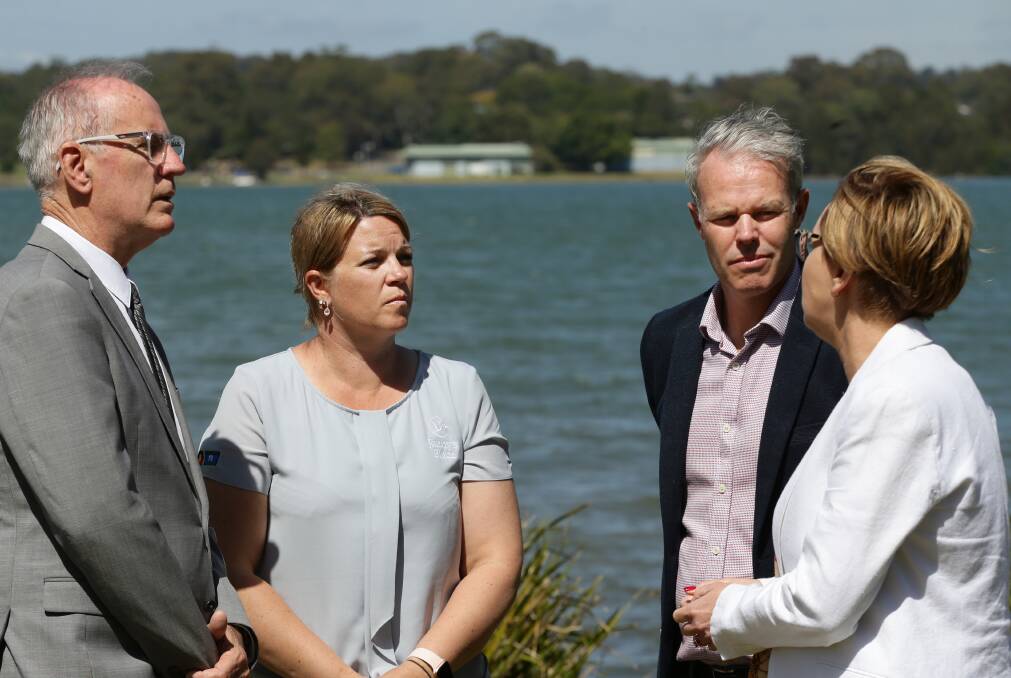 Lake Macquarie MP Greg Piper, Jenny's Place operations manager Stacey Gately, Housing Plus chief executive Justin Cantelo and Minister for Women and the Prevention of Domestic Violence and Sexual Assault Jodie Harrison. Picture by Simone De Peak
