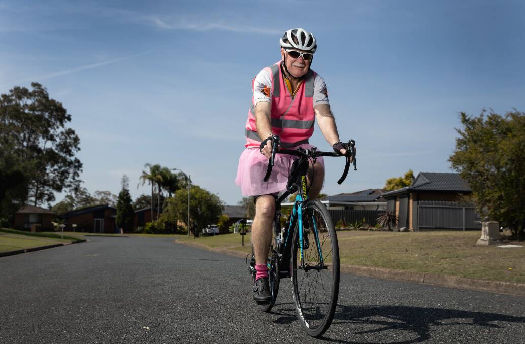 Thornton resident Ewen Campbell hopes his all pink outfit will turn some heads on the highway. Picture by Marina Neil 