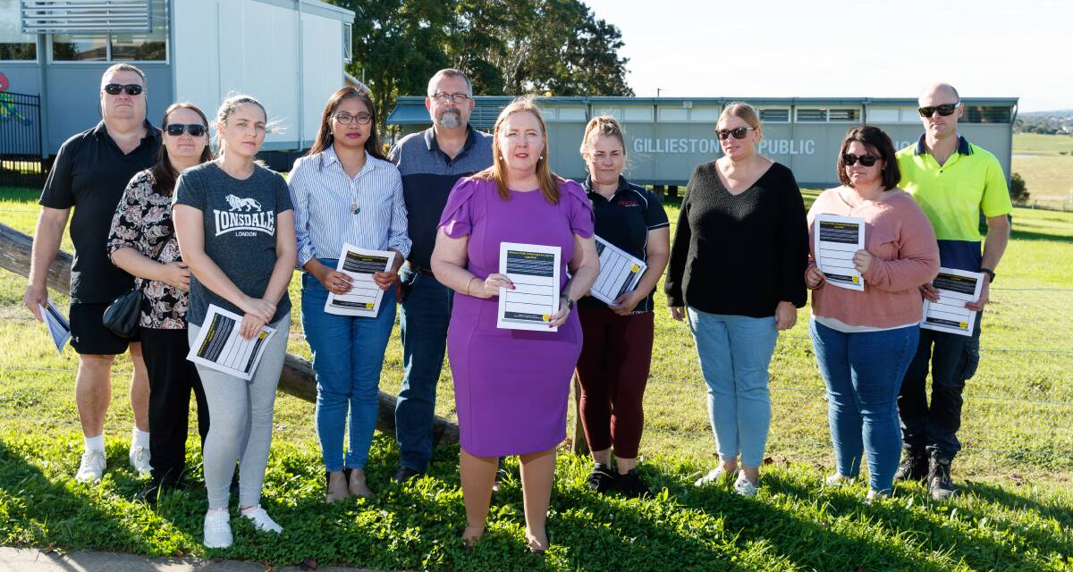 NOT GOOD ENOUGH: Member for Maitland Jenny Aitchison with Gillieston Public School parents who have started a petition calling for better infrastructure. Photo: Max Mason-Hubers