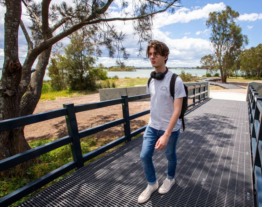 Harrison Ross from Terrigal tests out the new boardwalk. Picture supplied.
