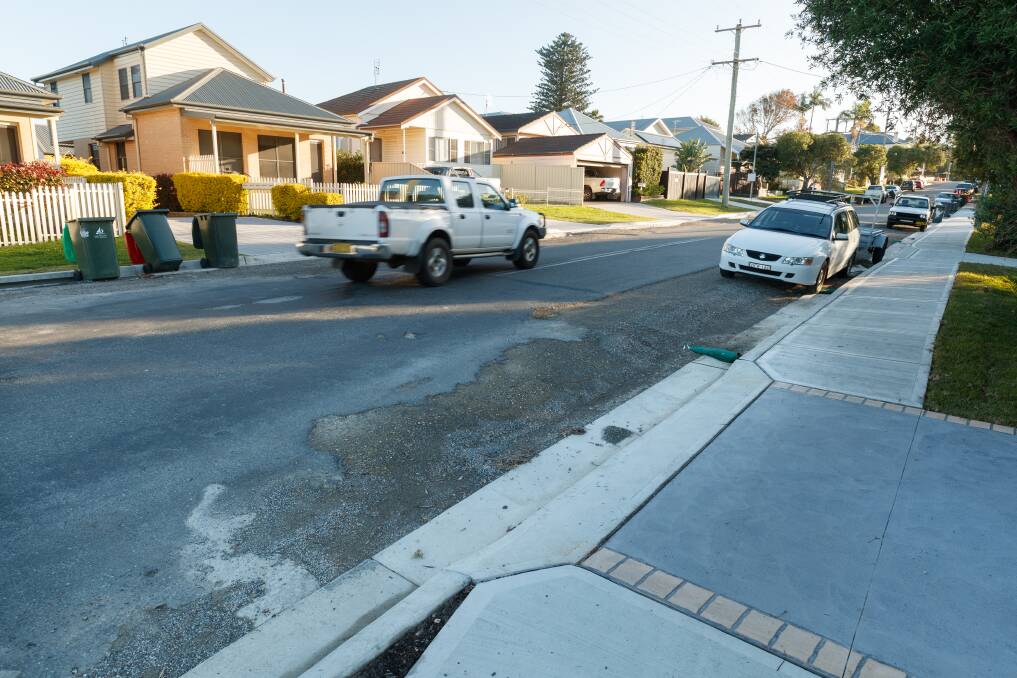 ROAD TO RUIN: Ocean Street in Dudley has been impacted by changes to the road surface. Picture: Max Mason-Hubers