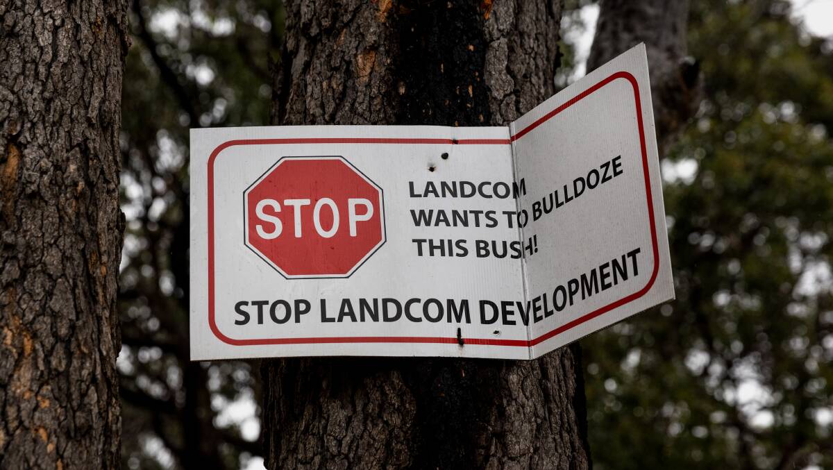 A sign on Myall Road protesting the development. Picture by Marina Neil 
