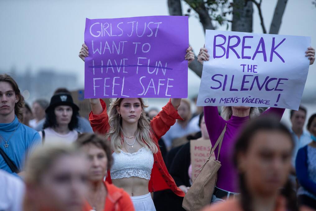 A protest in Newcastle against gendered violence and domestic violence in March. Picture by Marina Neil.