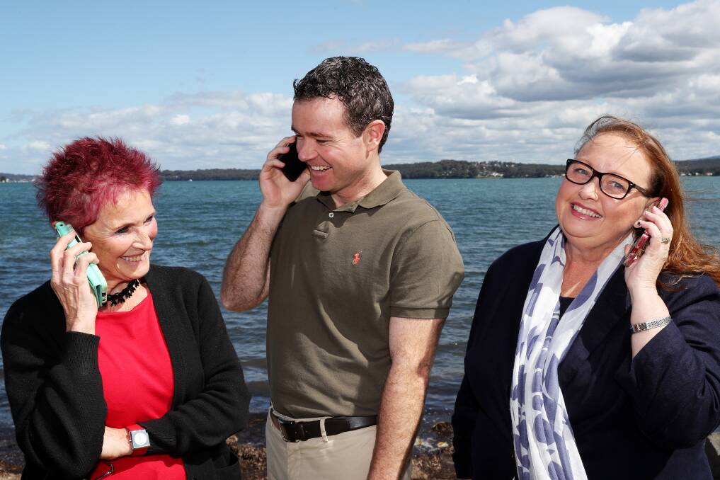 Angela Finney, Lake Macquarie deputy mayor Adam Shultz and councillor Madeline Bishop. Picture by Peter Lorimer 