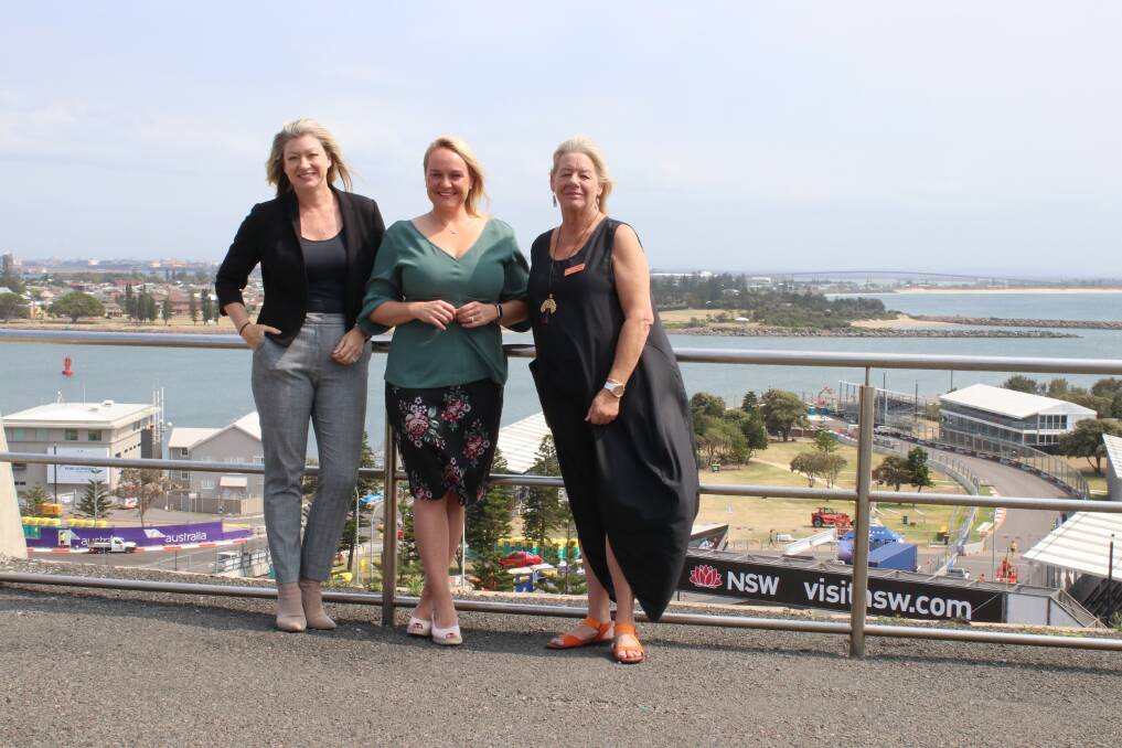 DRIVING FORCES: Melissa Histon with Lord Mayor Nuatali Nelmes and Nova for Women and Children CEO Kelly Hansen. Picture: City of Newcastle
