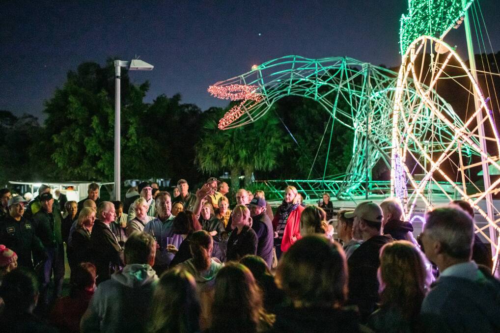 FEARSOME: The Tyrannosaurus rex display was one of more than 20 in the neon flotilla at Float Your Boat. People's choice voting is open via Lake Macquarie City Council. 