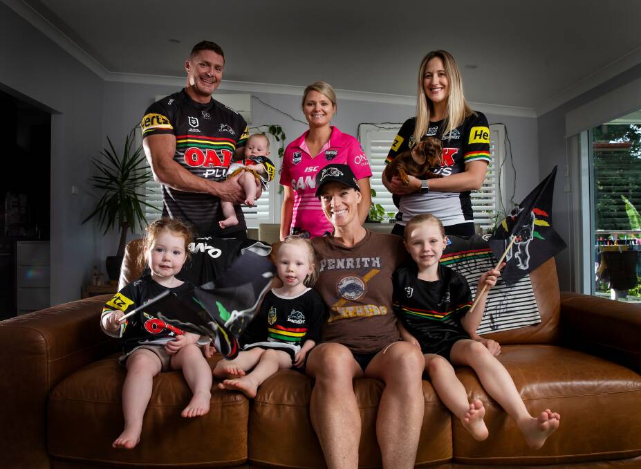 YOUNG GUNS: Margaux McMinn, four months, Sean McMinn, Tara McMinn and Susan Withycombe will watch the game with Harriet McMinn, 2, Evie, 3, McGovern, Trae McGovern and Zada McGovern, 6. Picture: Marina Neil