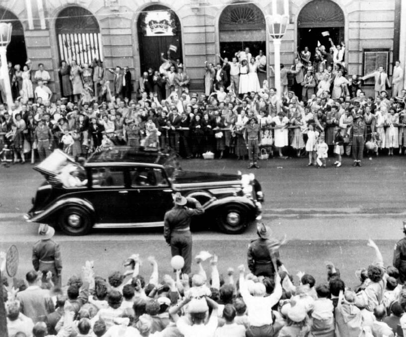 Queen Elizabeth II's procession in Newcastle in 1954, as seen from the old Hunter Street police station in this image, is remembered fondly by those who attended.