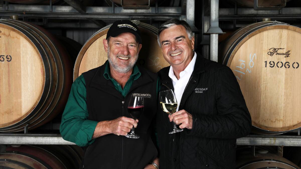 TOPPING IT OFF: Brokenwood Wines' Iain Riggs and Neil McGuigan of McGuigan Wines. Both wineries claimed best in show at London's Decanter World Wine Awards. 
