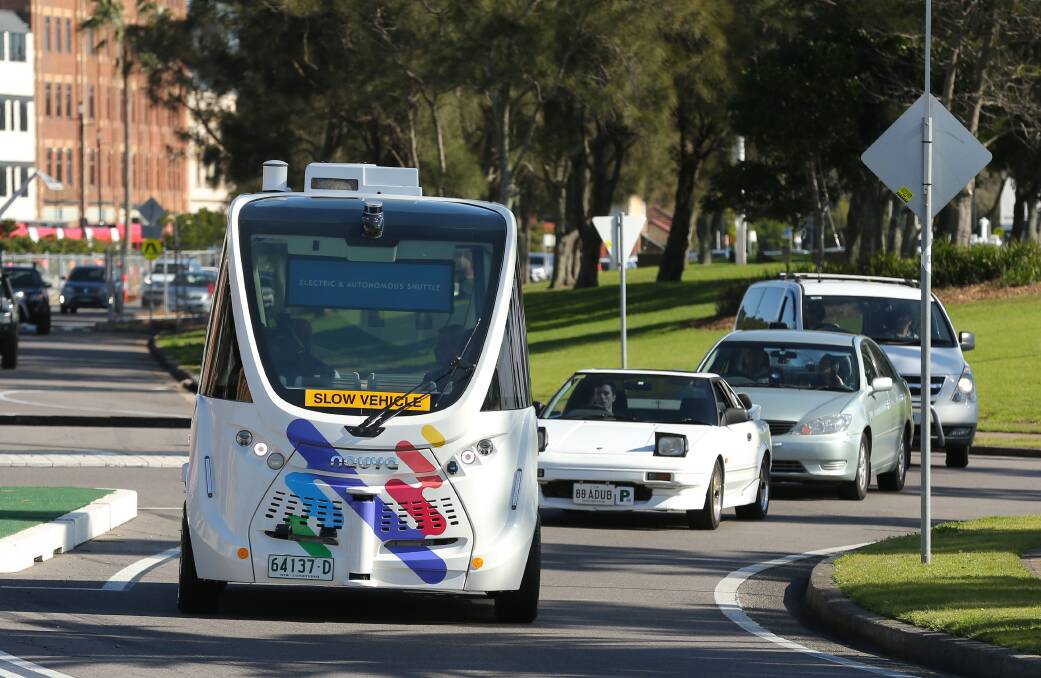ON TRIAL: The driverless bus in action on Monday. Picture: Simone De Peak