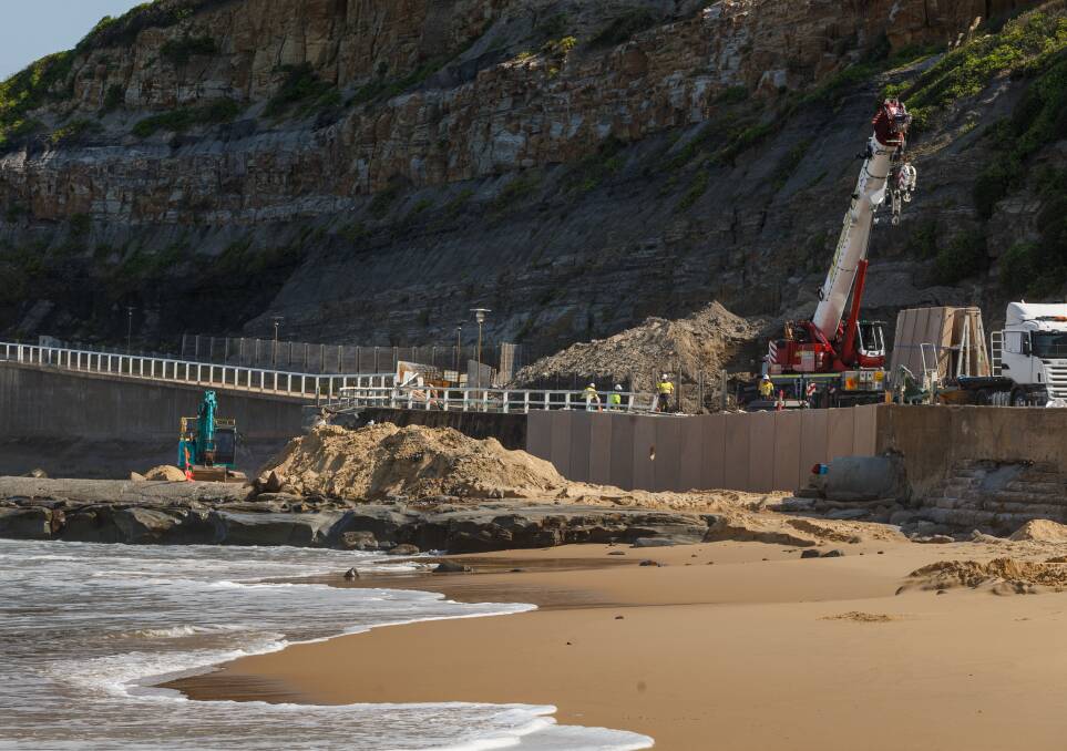 Construction underway at Newcastle beach's skate bowl in April last year. Uncertainty has emerged around the project. Picture by Max Mason-Hubers