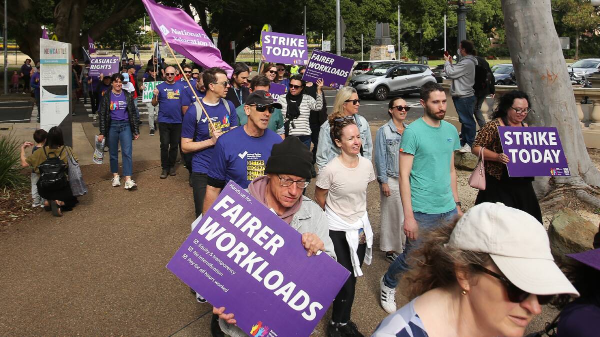 University of Newcastle staff rally over pay on June 1 2023. File picture by Simone De Peak