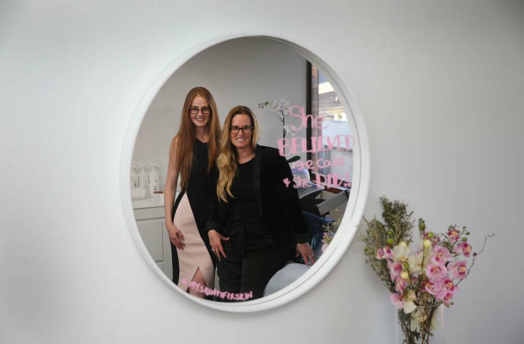 Skin deep: Skin strategist Jennifer Brodeur, right, with Robyn McAlpine, owner of Newcastle's Skintifix beauty spa shop on Darby Street. Picture: Marina Neil
