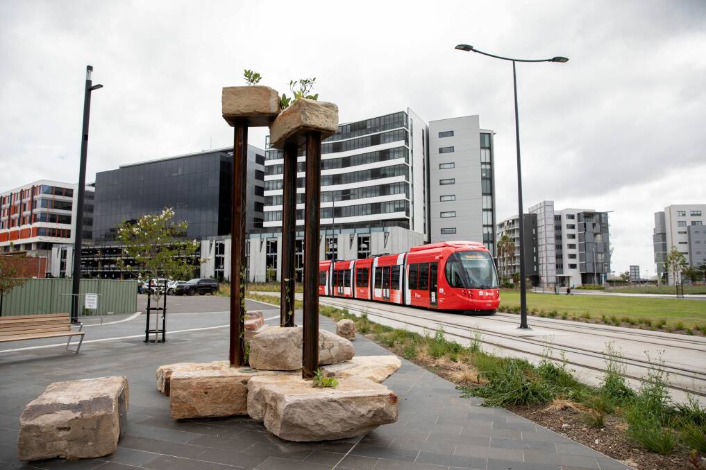 LANDMARK: Newcastle-raised artist Jamie North's sculpture installation Borrowed Landscapes is nestled in the light rail track's bend as it approaches Worth Place. 
