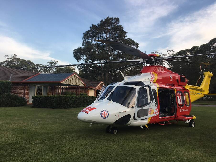 ON SCENE: The Westpac chopper flew one patient to the John Hunter hospital after the Tumbi Umbi crash. Picture: Westpac Rescue Helicopter Service