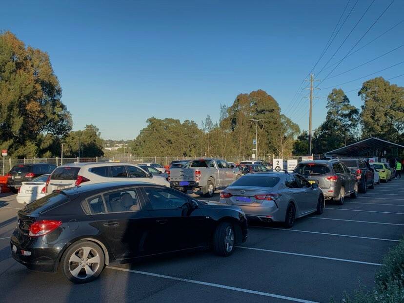 TESTING TIME: The queue at the University of Newcastle's testing clinic at 7.40am on Thursday. Picture: Simone De Peak