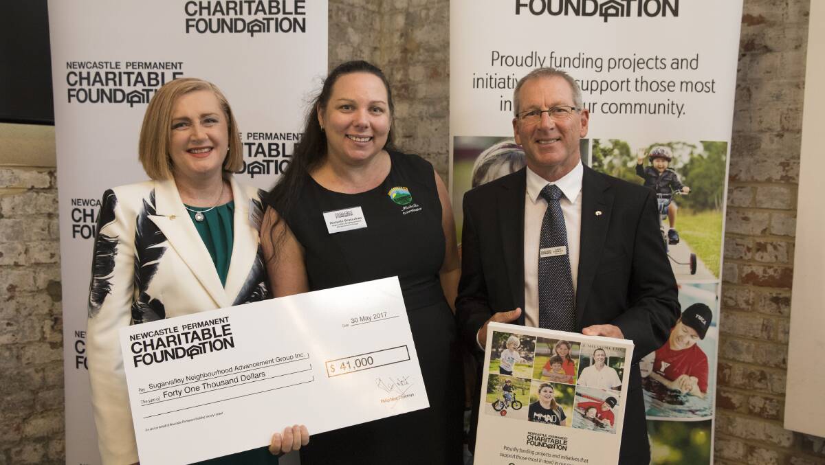 Newcastle Permanent Charitable Foundation Director Jennifer Leslie, Sugarvalley Neighbourhood Advance Group Michelle Brosnahan and Newcastle Permanent Charitable Foundation Director David Shanley. Picture: Supplied