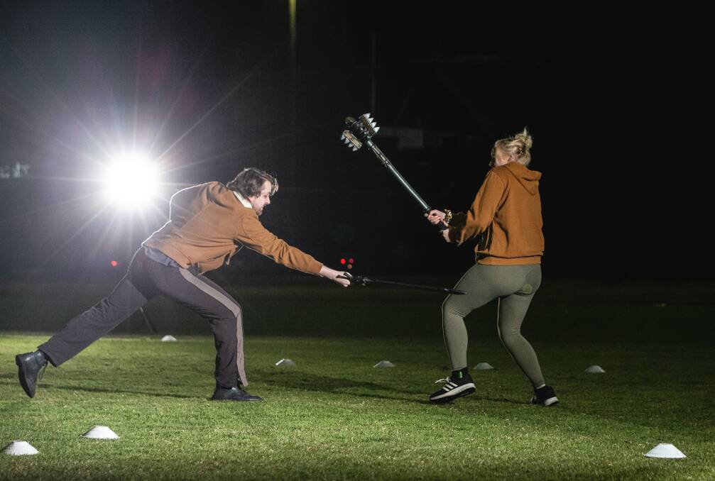 TAKING A SWING: The group is open to new members, who Swordcraft Newcastle president Beck Jenkins said only need to bring their enthusiasm. Picture: Marina Neil