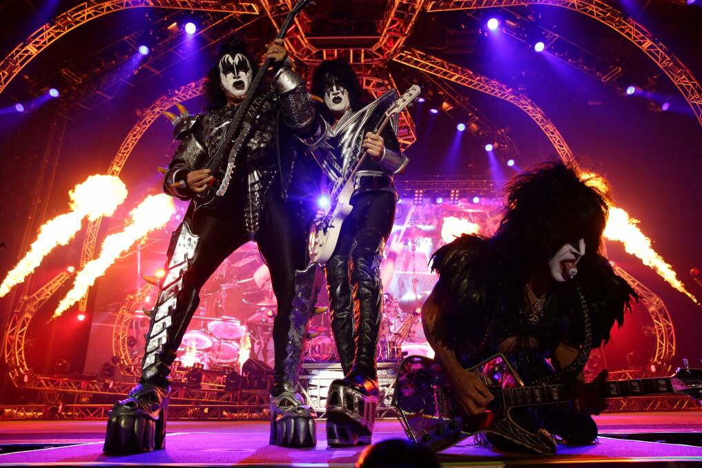 LAST TIME: Kiss performing at the Newcastle Entertainment Centre in 2015. Picture: Jonathan Carroll