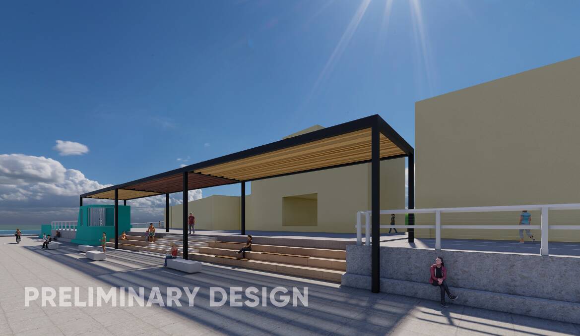 NEW LOOK: A preliminary design for Newcastle Ocean Baths that will go to the community reference group this week. Picture: City of Newcastle