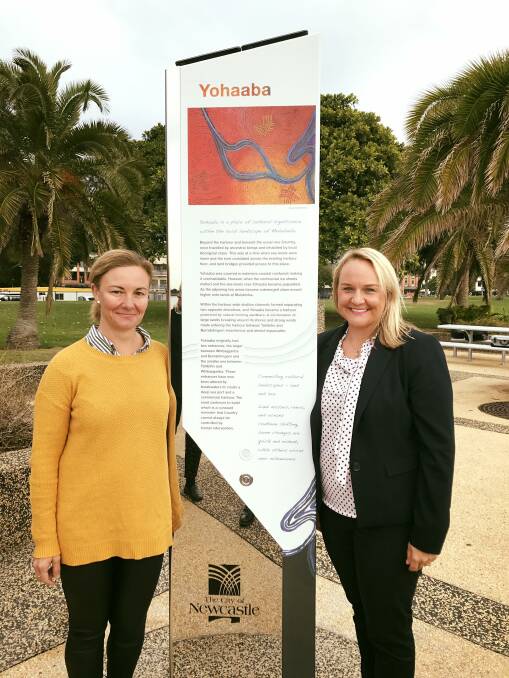 A SIGN OF RECONCILIATION: Councillor Peta Winney Baartz and lord mayor Nuatali Nelmes at a demonstration of the signage at Foreshore Park on Monday morning. It is designed to increase usgae of dual names for key sites. 