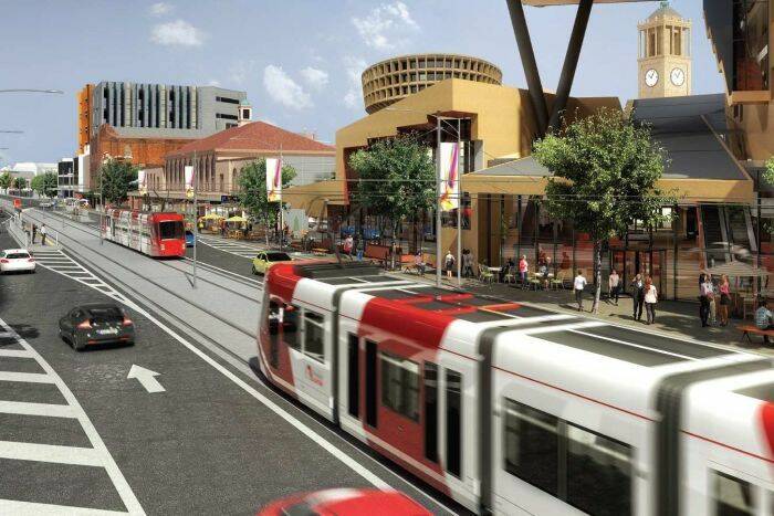 THE VISION: Concept art of Newcastle's light rail approaching the Civic stop, which is now the most complete part of the project to date.  