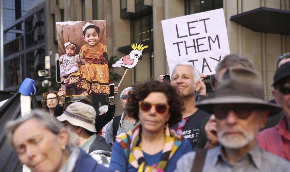 SUPPORTIVE: Protesters at a Martin Place rally on Sunday are calling for a refugee family being deported from the Queensland town of Biloela to stay in Australia.