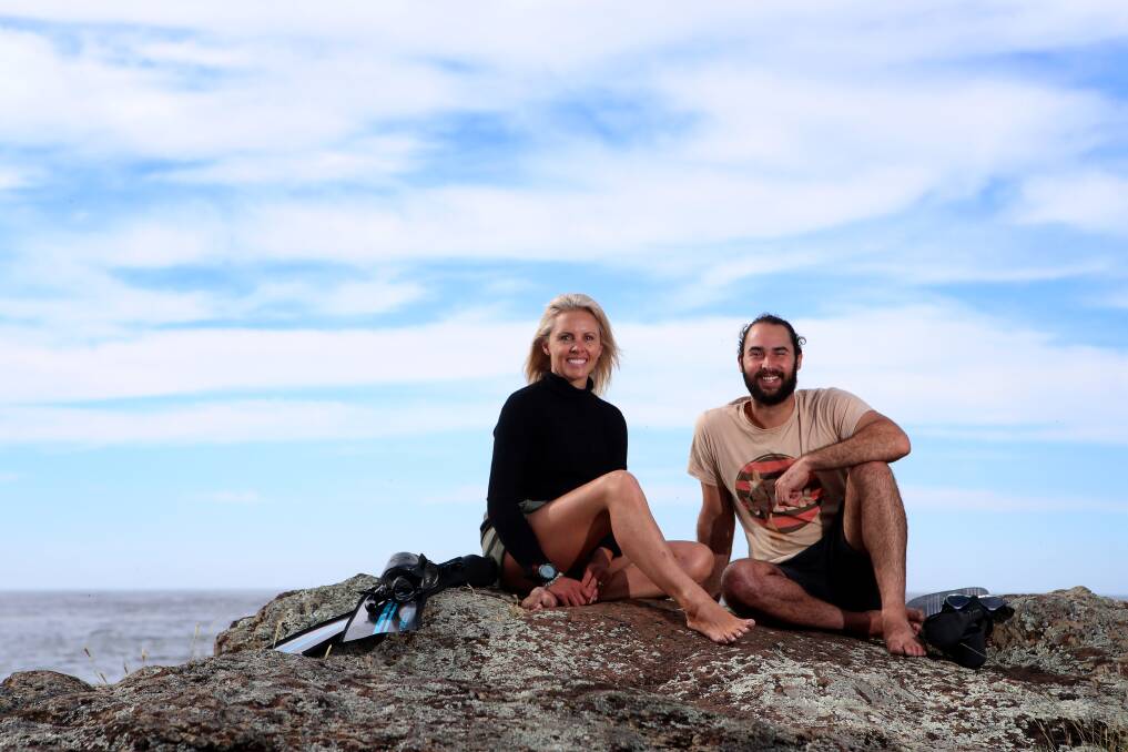 Chrissy Pignataro with Australian champion freediver and instructor, Adam Stern, who has been her trainer - and her inspiration. Picture: Sylvia Liber
