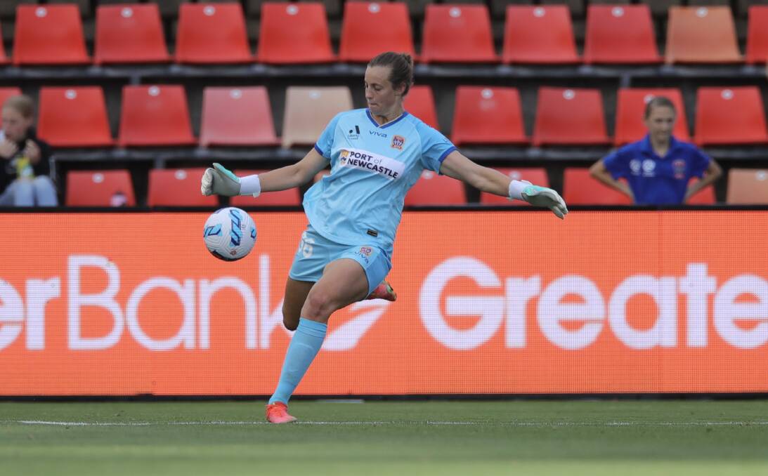 START: Jets goalkeeper Georgia Boric made her national league debut at McDonald Jones Stadium last Friday night. Picture: Sproule Sports Focus