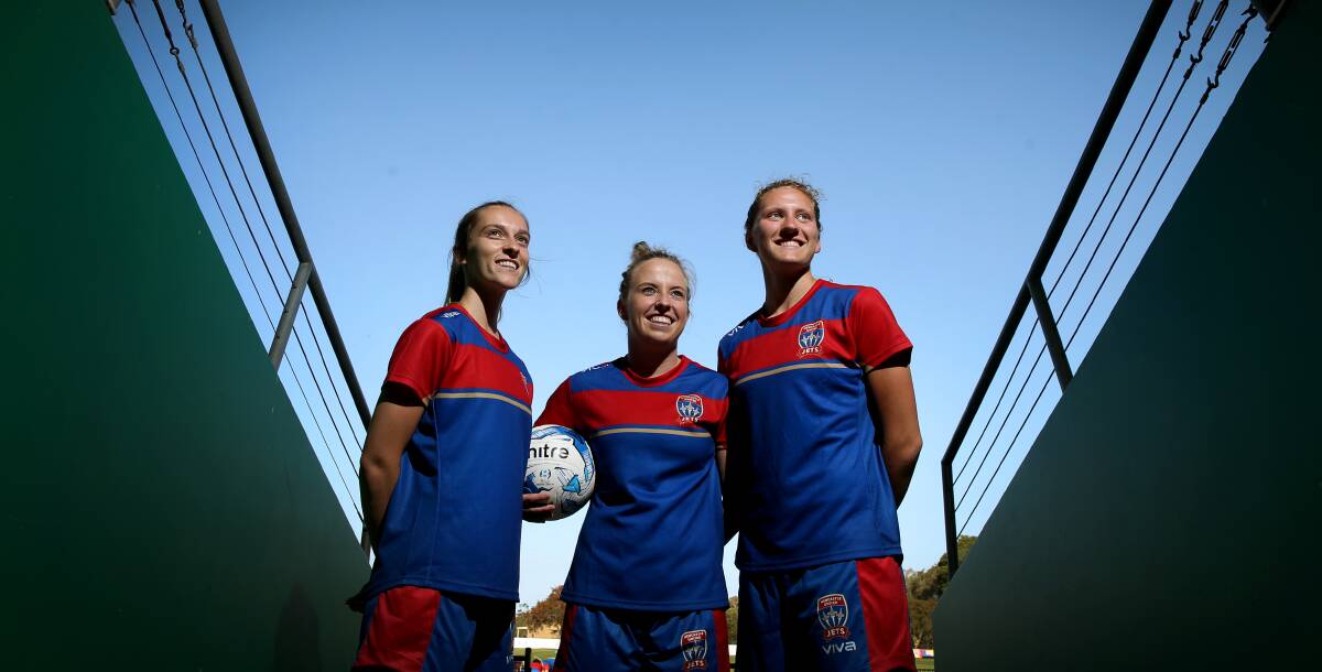 NEW SIGNINGS: The Newcastle Jets have added Nikola Orgill, from left, Hannah Brewer and Tash Prior to their squad for the upcoming W-League season which opens on October 29. Picture: Marina Neil