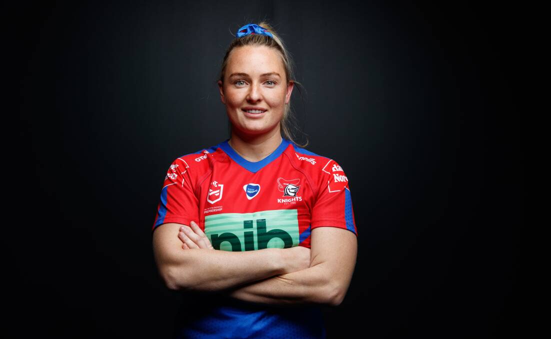 Olivia Higgins, from Raymond Terrace, is among five more players re-signed by the Knights for the upcoming NRLW season. Picture by Max Mason-Hubers