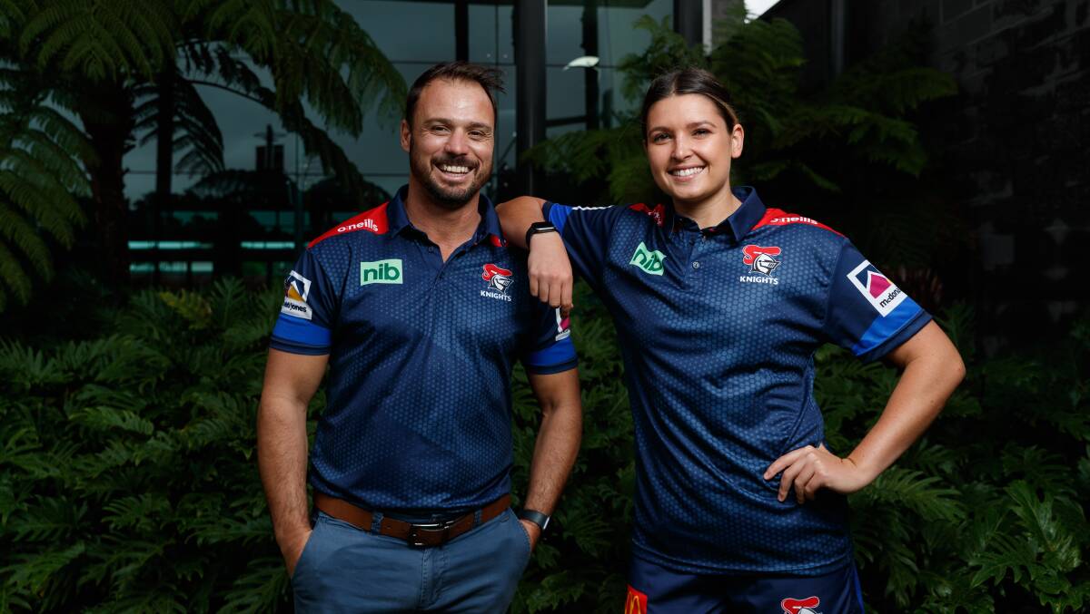 JOINING FORCES: Newly appointed Knights NRLW head coach Casey Bromilow and senior player Bobbi Law will lead the club's maiden campaign in the women's game. Picture: Max Mason-Hubers