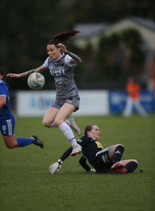 LETHAL: Adriana Konjarski struck on the counter-attack to score in Warners Bay's 3-2 win over Newcastle Olympic at Darling Street Oval on Sunday. Picture: Marina Neil