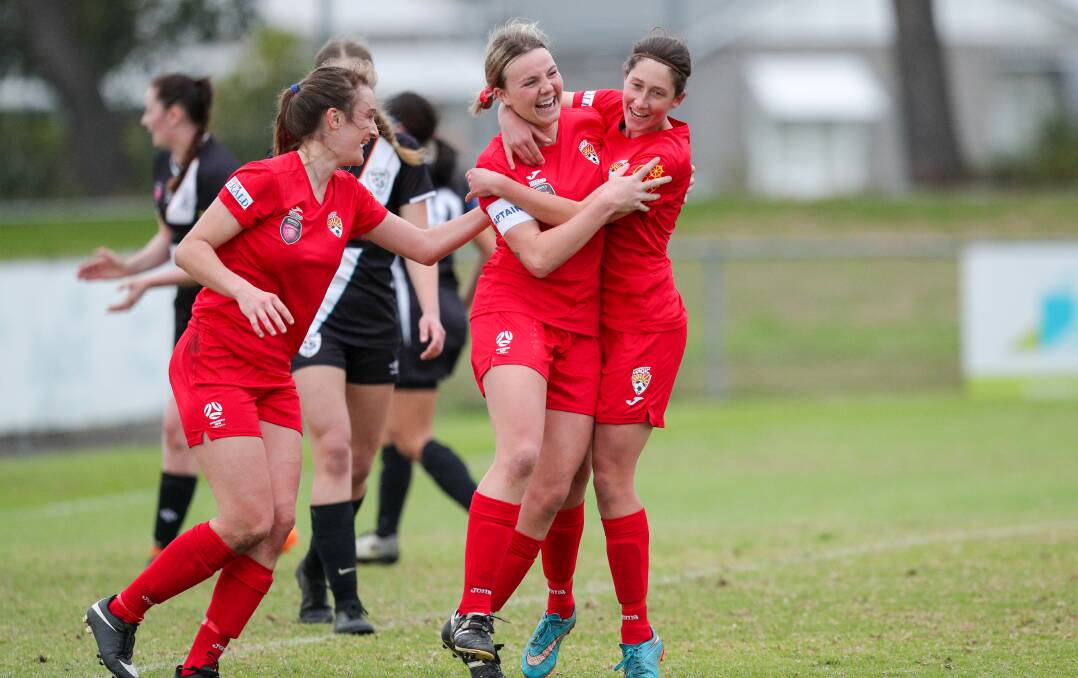 STAND-OUT FORM: Kalista Hunter, pictured middle during the 2020 season, has become a dominant force in NPLW NNSW. Picture: Max Mason-Hubers