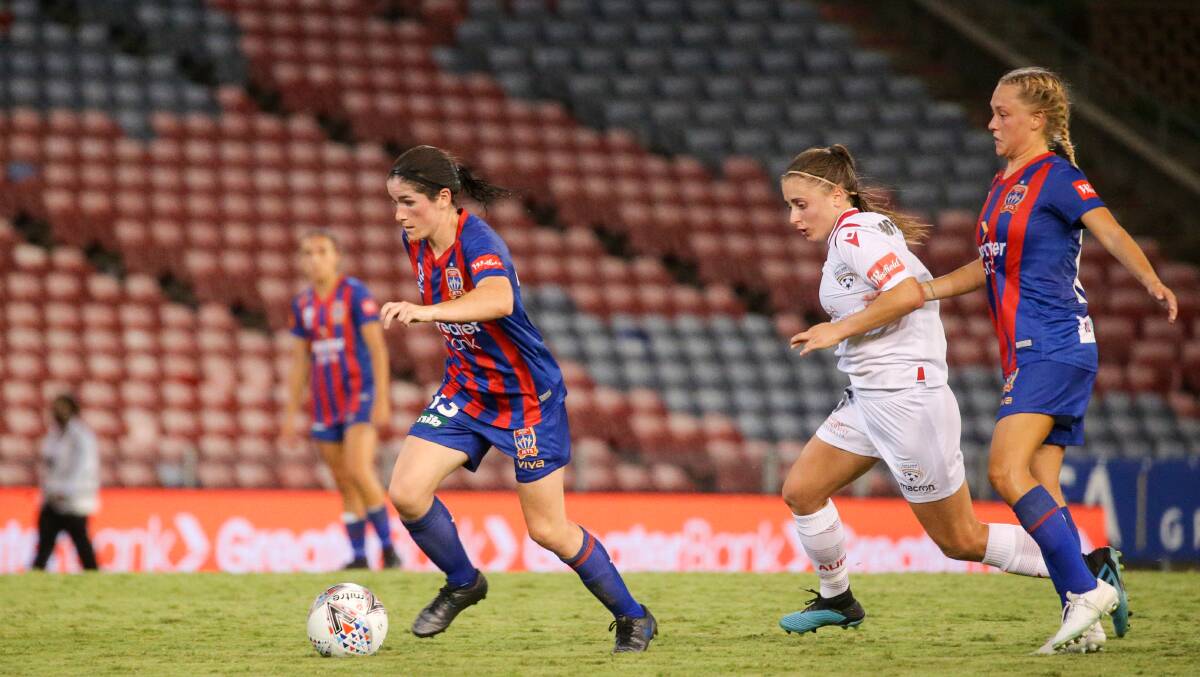 DOUBLE: Jets attacker Lauren Allan, pictured during last season, scored twice as Newcastle overpowered Western Sydney Wanderers at No.2 Sportsground on Saturday. Picture: Max Mason-Hubers
