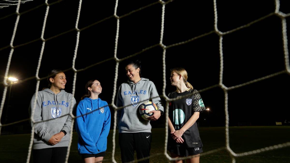 New Lambton's Stacey Day with rising talent, from left, Gabby Martinelli, Kate Heap and Nikiesha Young. Picture: Jonathan Carroll