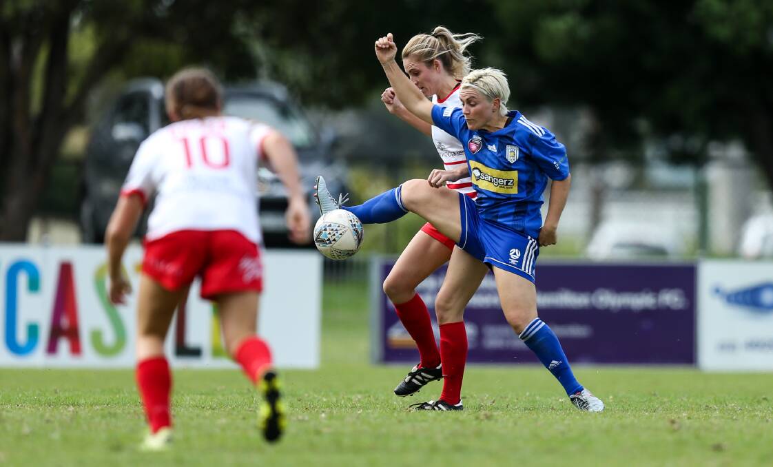 Olivia Kennedy, in action for Newcastle Olympic in round two of Herald Women's Premier League, is relocating to Melbourne for work. Picture: Marina Neil