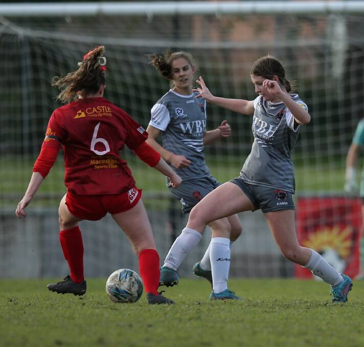 SOLID SHOWING: Sixteen-year-old Mia Cook produced a steely performance at left-back for Warners Bay against Broadmeadow at Magic Park on Sunday. Picture: Marina Neil